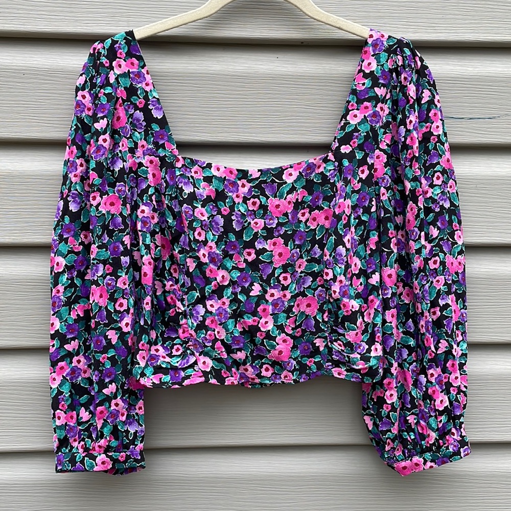 Zara Vibrant Floral Balloon Sleeve Blouse